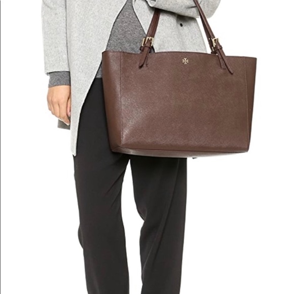 Tory Burch Handbags - Tory Burch York Saffiano Leather Buckle Brown Tote